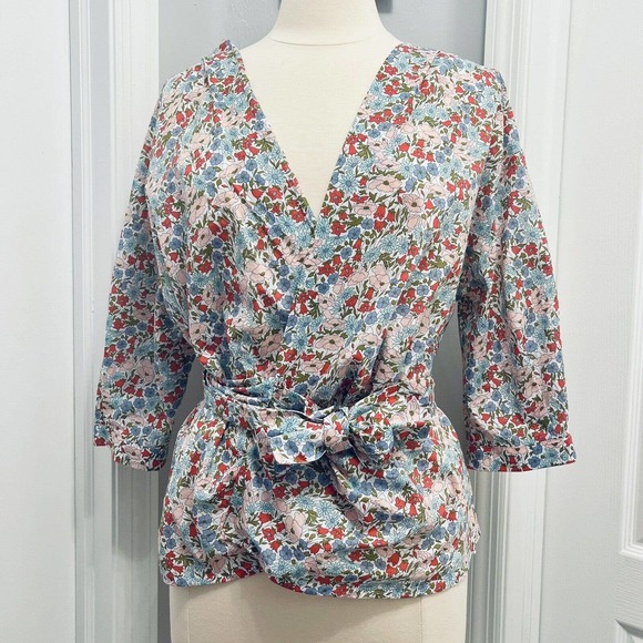 Bagutta Tops - Bagutta Charlotte Floral Wrap Top Blouse Asian 100% Cotton Women’s 8 Italy EUC
